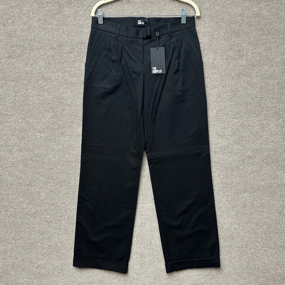 The Kooples Ramones Wide Leg Pleated Pants Black Cotton Cuffed Size 36 US 4 NWT